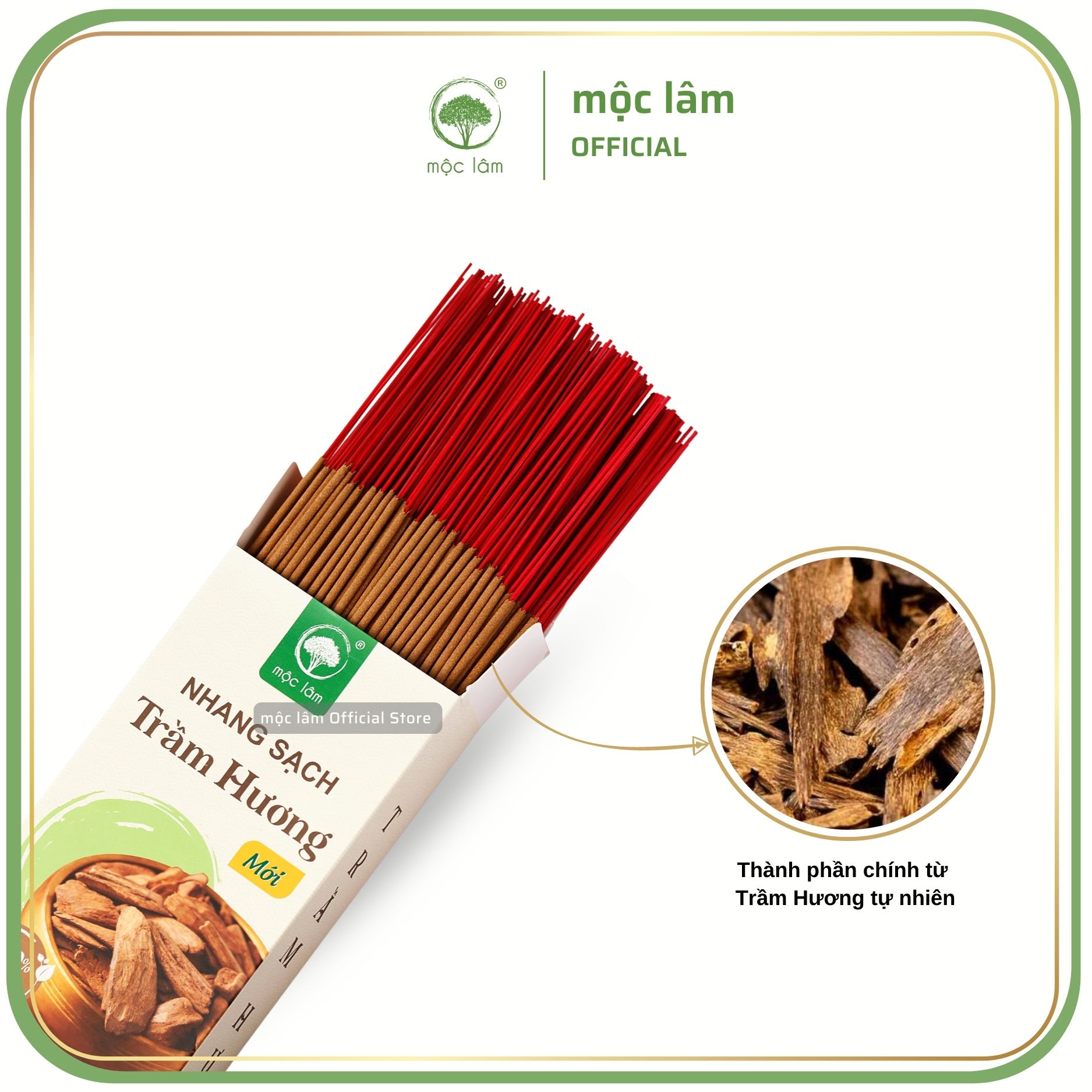 Nhang Trầm Hương MỘC LÂM - 38cm- Nhang sạch ít khói - Hương thơm dịu nhẹ - Dùng trong phòng máy lạnh