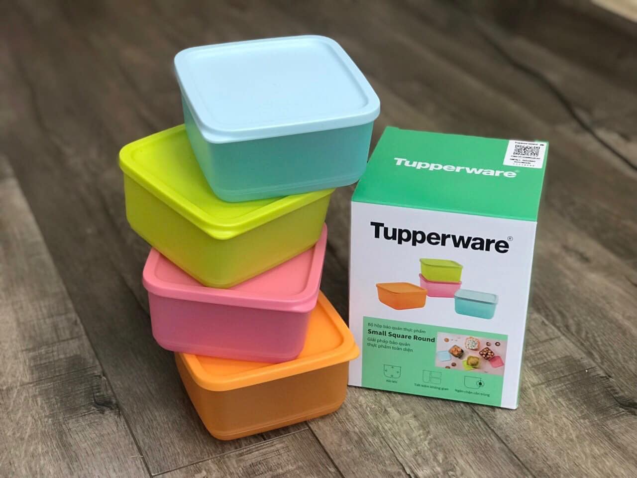 Bộ Hộp Bảo Quản Thực Phẩm Small Summer Fresh Bốn Hộp Tupperware, Hộp Trữ Khô, Nhựa Nguyên Sinh An Toàn
