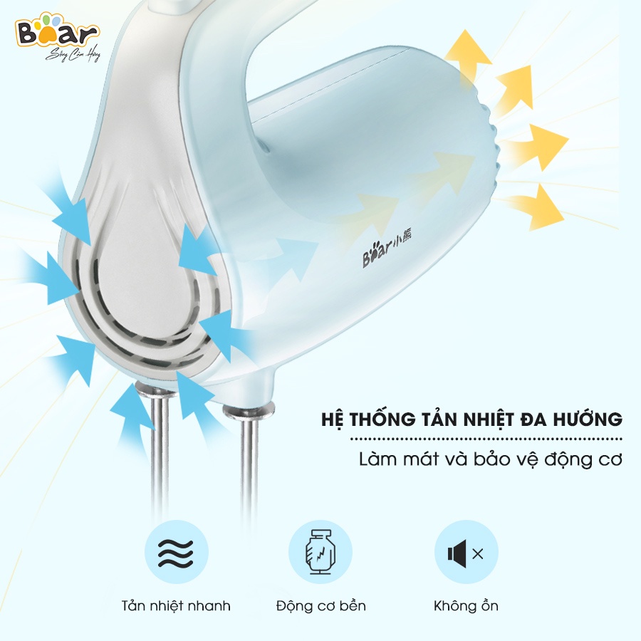 Máy đánh trứng cầm tay Bear DDQ-B02P5 5 tốc độ, làm bánh kem - Hàng chính hãng