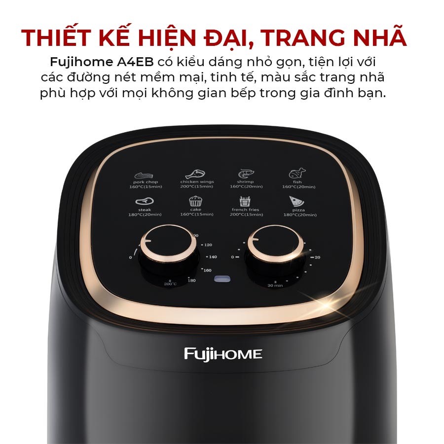 Nồi chiên không dầu cơ nhập khẩu Nhật Bản 4.5L Fujihome A4EB tự ngắt an toàn tặng kẹp inox - hàng chính hãng