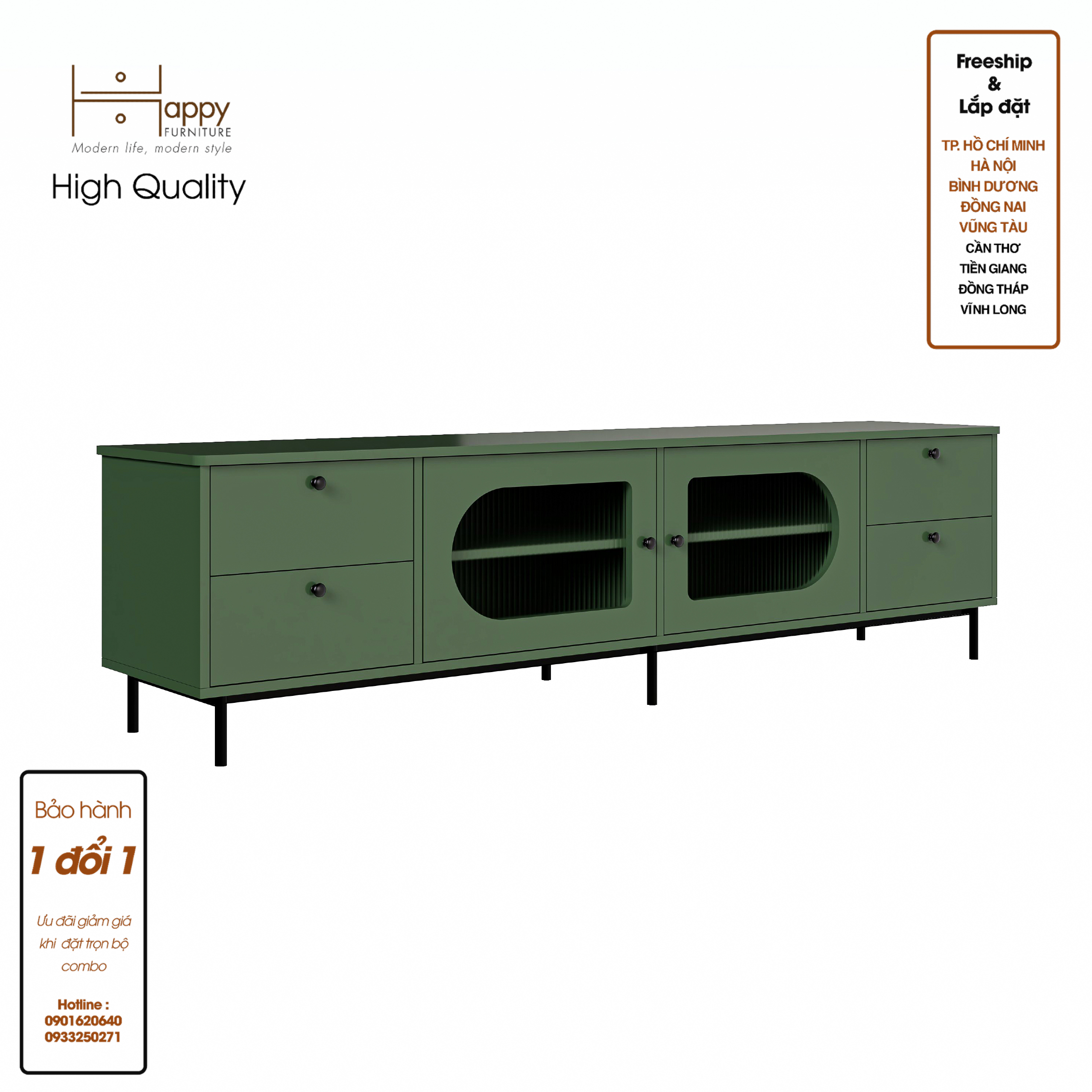 SISEEL, Kệ TV 2 cánh mở 4 ngăn kéo - chân sắt, 200cm x 40cm x 52cm , KTV_052