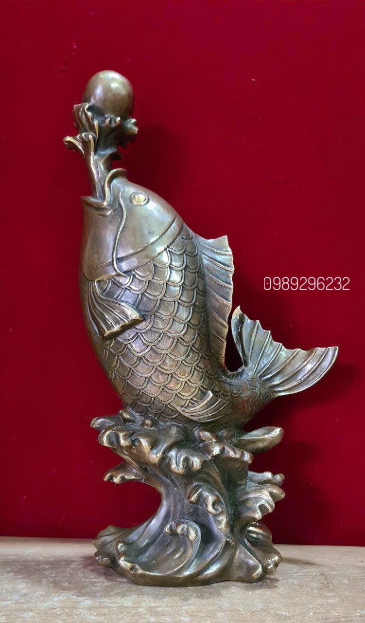 Cá chép nhả ngọc bằng đồng hun cao 40cm - Cá chép nhả ngọc 40cm