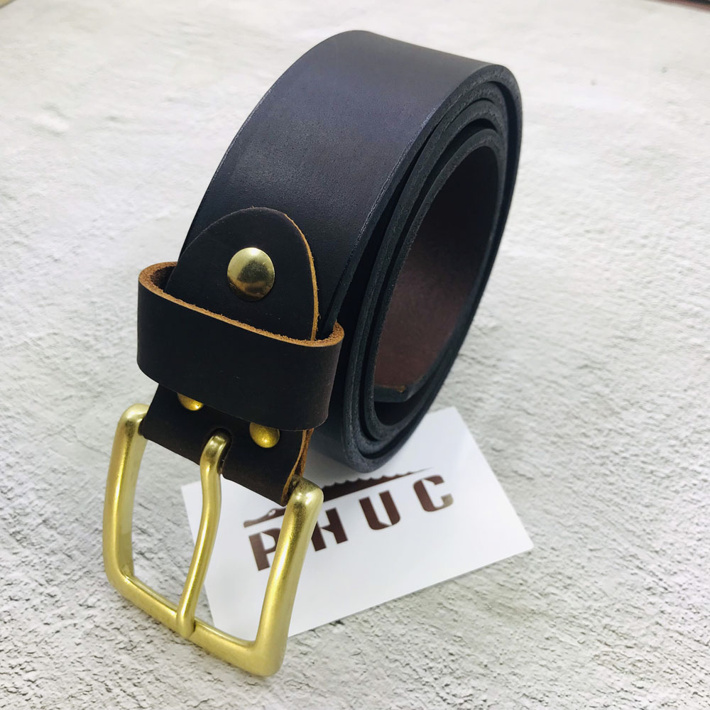Thắt lưng nam da bò, Dây nịt nam da bò sáp khóa đồng đúc trơn cao cấp, chất liệu da bò sáp nguyên tấm