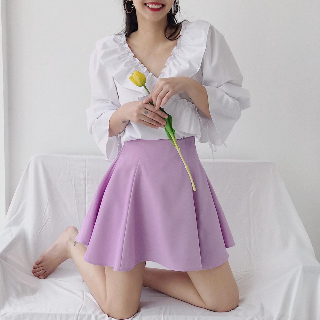 KIOBI - Chân váy Short Laluna form mini rã 7 mảnh, dáng váy ôm trên xòe dưới,eo lưng cao,vải cotton bố tím - KIV20121TIM