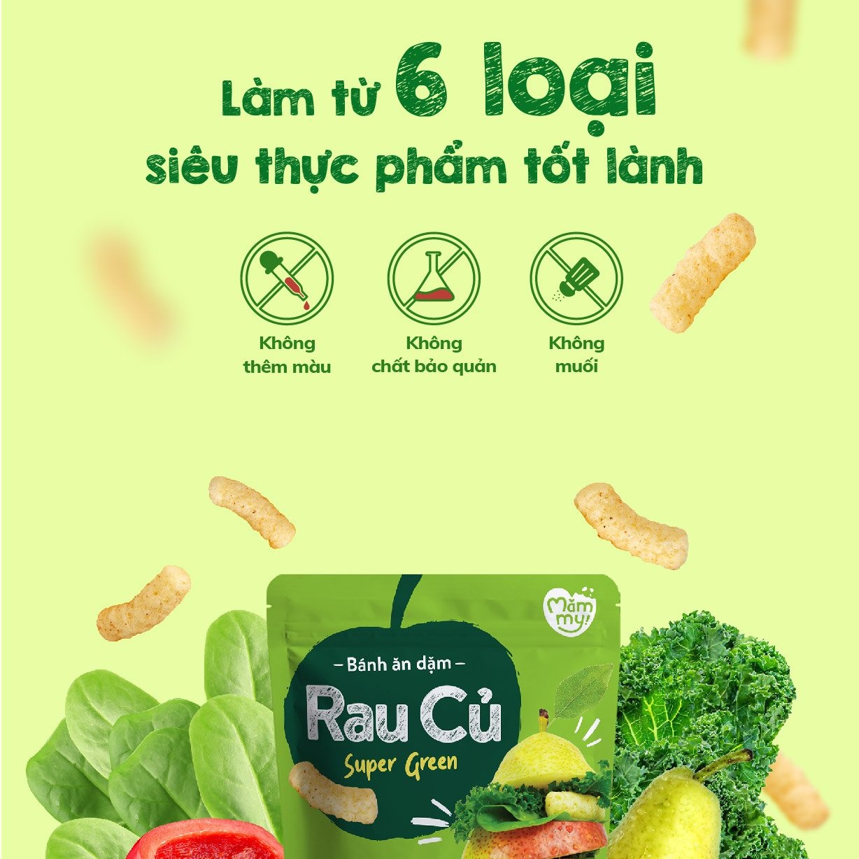 Bánh ăn dặm cho bé vị rau củ Mămmy giàu chất xơ, vitamin và khoáng chất, hình que ngắn 25 gram