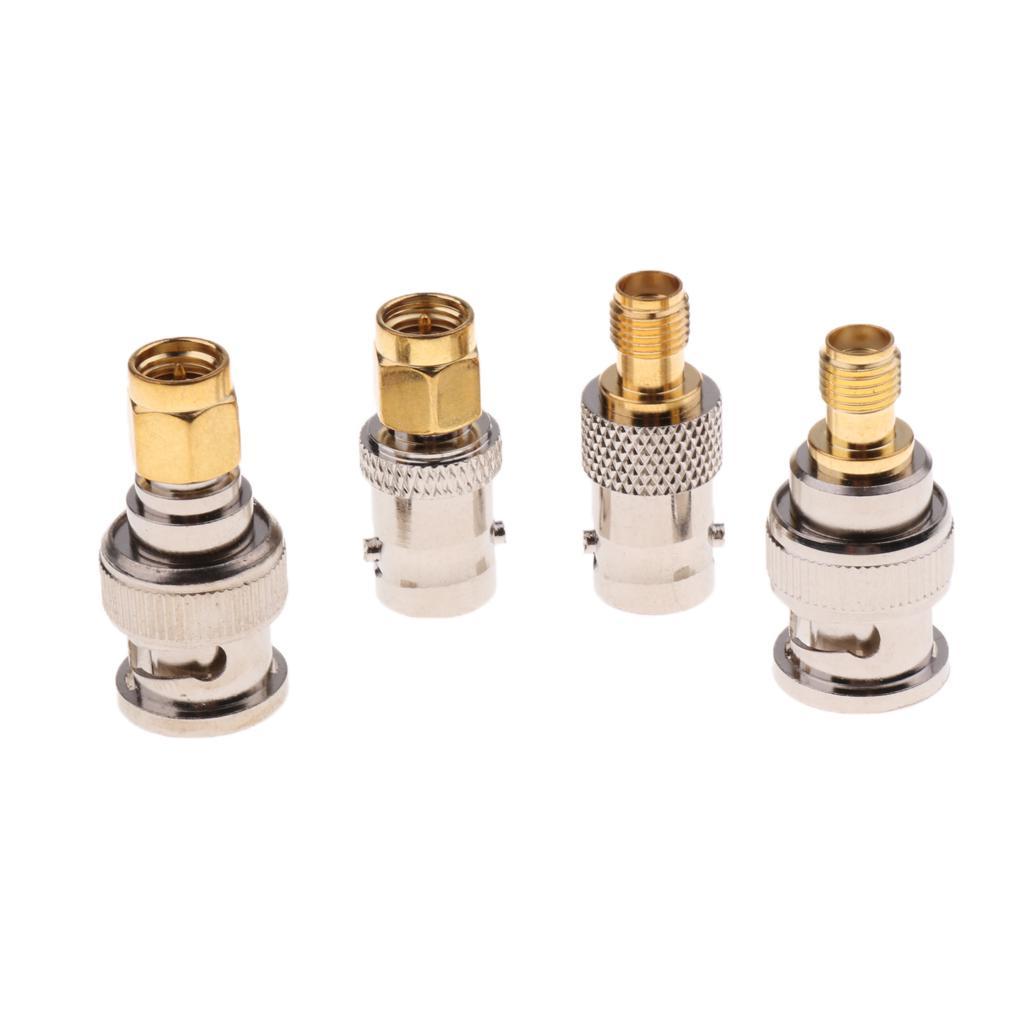 Nickel/Gold-plated RF Coaxial Connector SMA to BNC Adapter Kits 4 Pieces