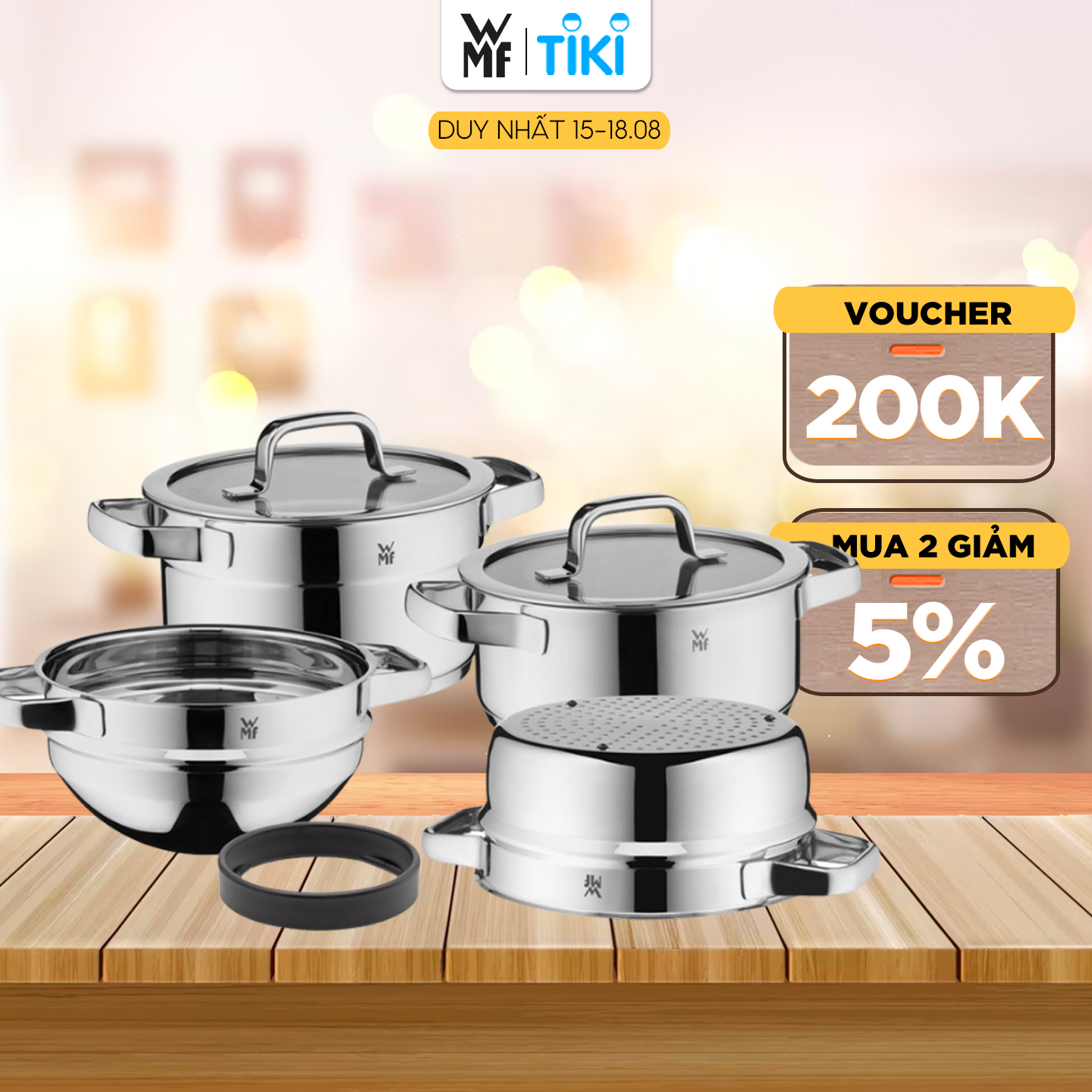 Bộ Nồi WMF Compact Cuisine 4 Món Chất Liệu Thép Cromargan Không Gỉ, Có Thể Xếp Chồng Lên Nhau - 0798046380