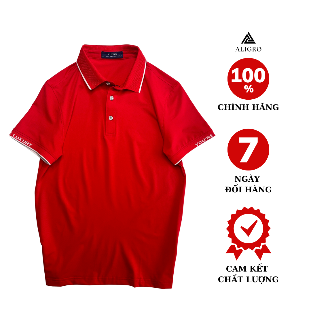 Áo polo golf nam ngắn tay ALIGRO chất vải coolmax màu đỏ trơn năng động ALGPLO107