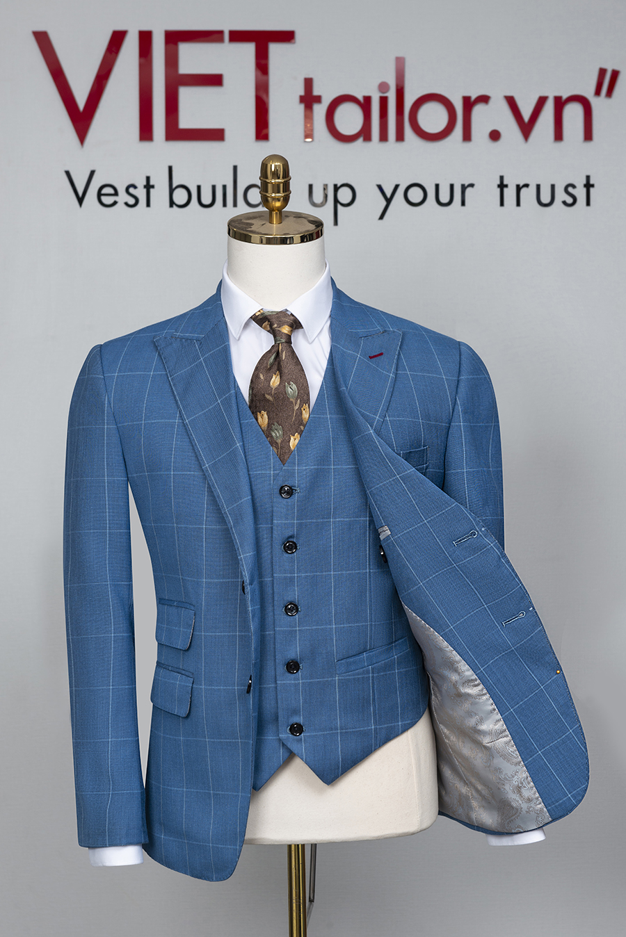 Bộ Vest Xanh Lam Caro Cao Cấp TT206