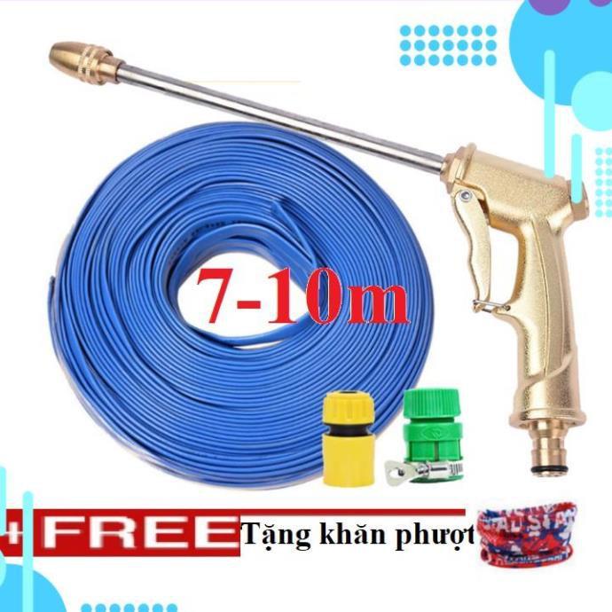 Bộ dây vòi xịt nước rửa xe, tưới cây . tăng áp 3 lần, loại 7m, 10m 206701-3 đầu đồng,cút,+ tặng khăn phượt