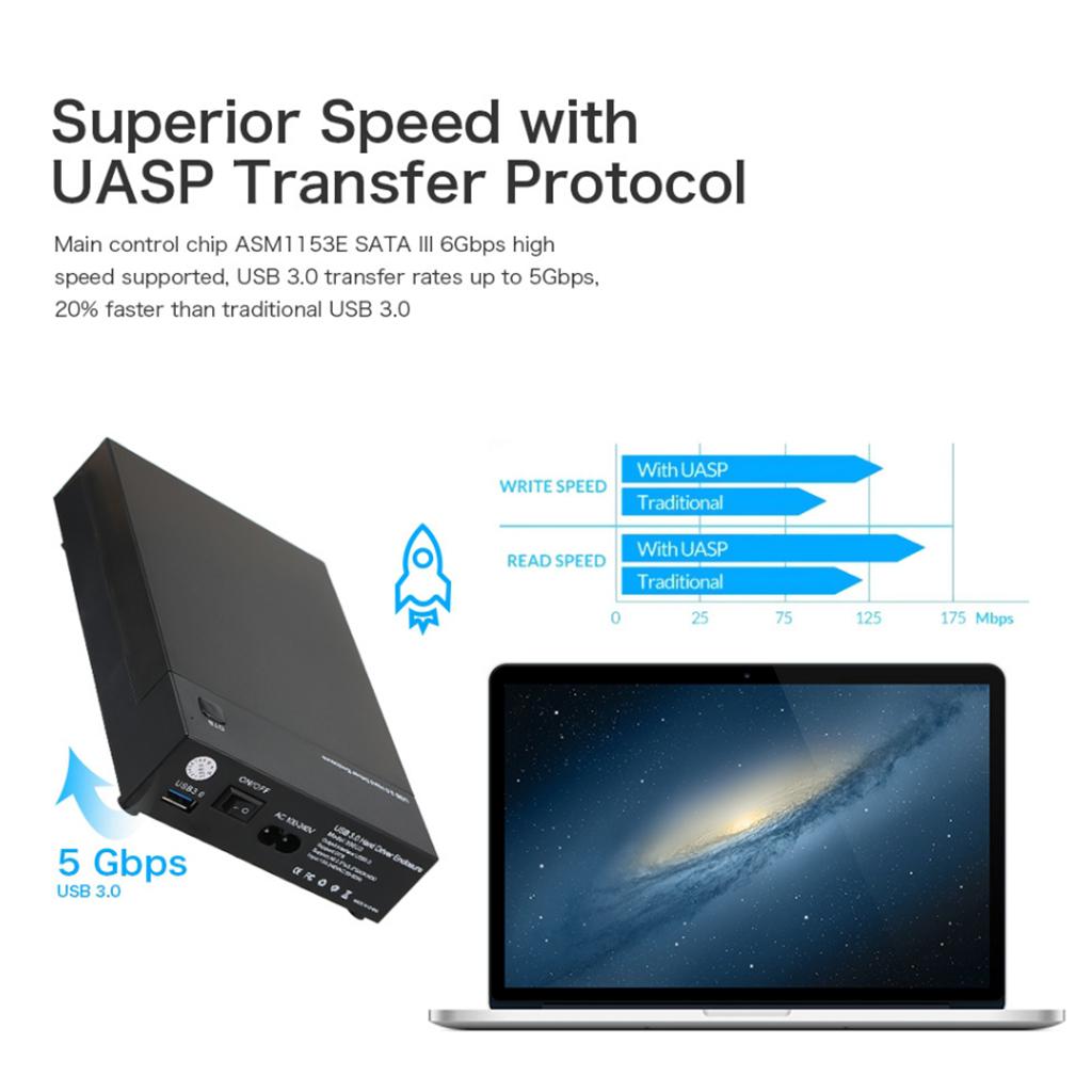2.5"/3.5'' Hard Drive External Enclosure Docking Station SATA to USB 3.0 HDD/SSD
