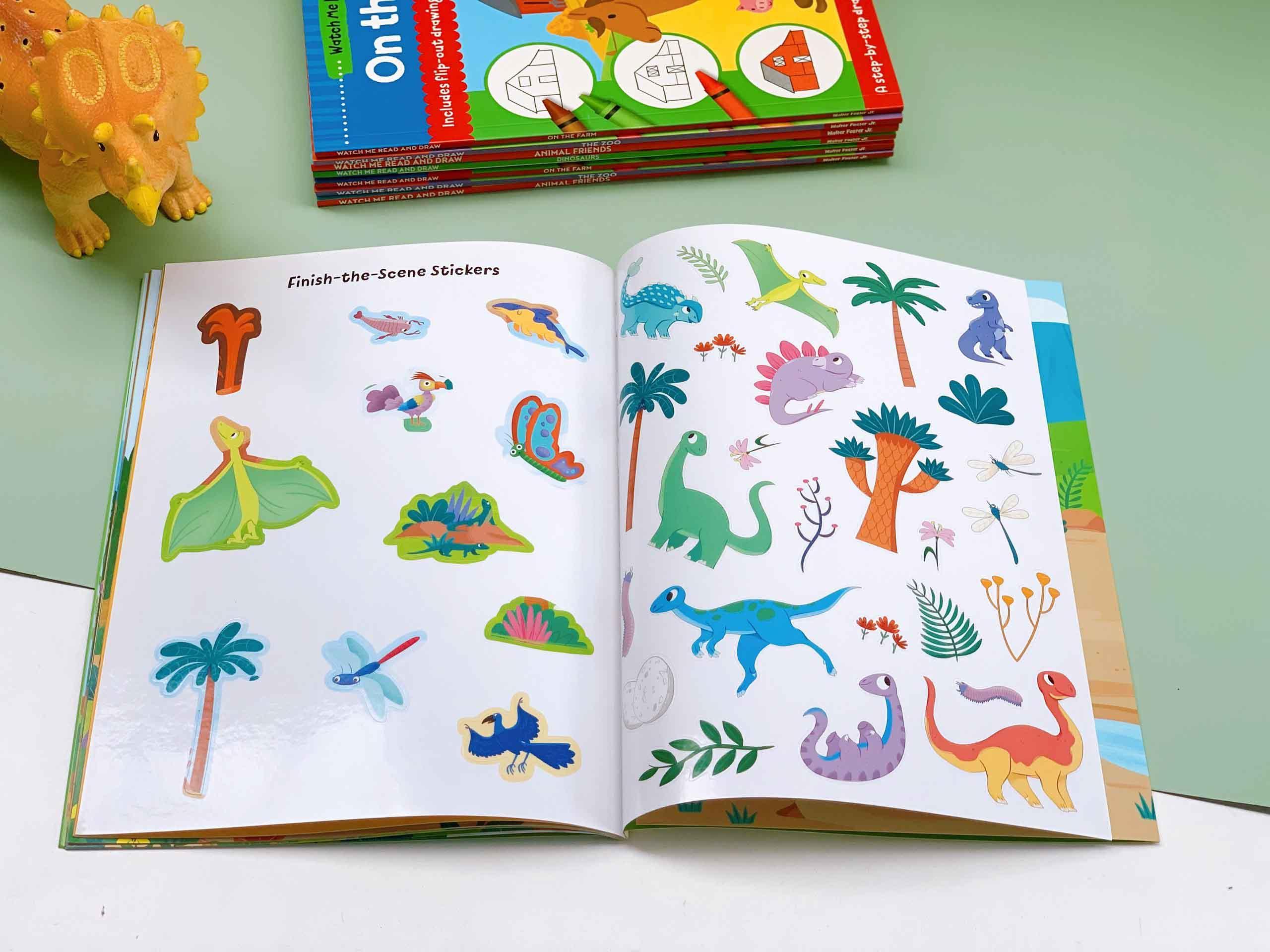 Watch Me Read and Draw: Dinosaurs : A step-by-step drawing &amp; story book - Includes flip-out drawing pad and more than 30 stickers