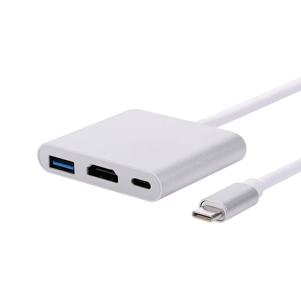 Bộ Chuyển Đổi 3 Trong 1 Loại C Sang USB 3.0 + HDMI + Bộ Chuyển Đổi Bộ Chia Pd Hub Đa Chức Năng Loại C, Màu Bạc