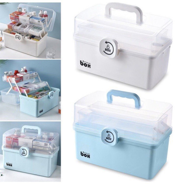 Hộp đựng thuốc gia đình 3 tầng, hộp thuốc y tế cho gia đình có tay cầm, khoá hộp gọn gàng và tiện lợi