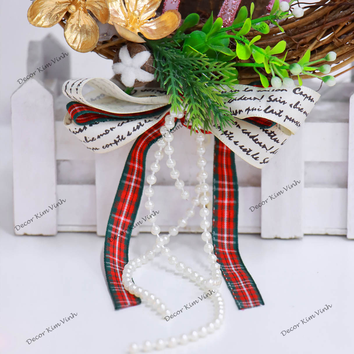 Vòng Hoa Noel VN07 20CM Vòng Nguyệt Quế Giáng Sinh Có Đèn