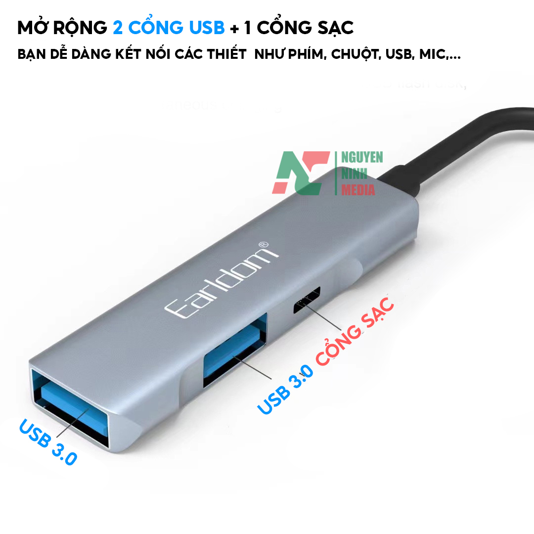 Cáp OTG Dành Cho iPhone, iPad Earldom HUB11 - Hỗ Trợ Cắm Phím, Chuột, USB , Mic, Midi Controller - Hàng Chính Hãng