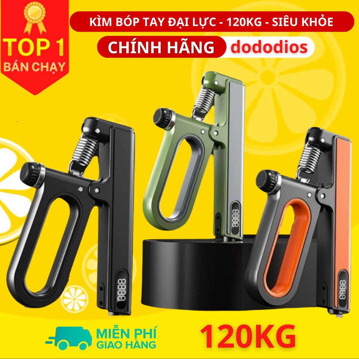 Kìm bóp tay 120kg Siêu Khỏe - Kìm bóp tập cơ tay có màn hình điện tử đếm số - Hàng Chính hãng dododios