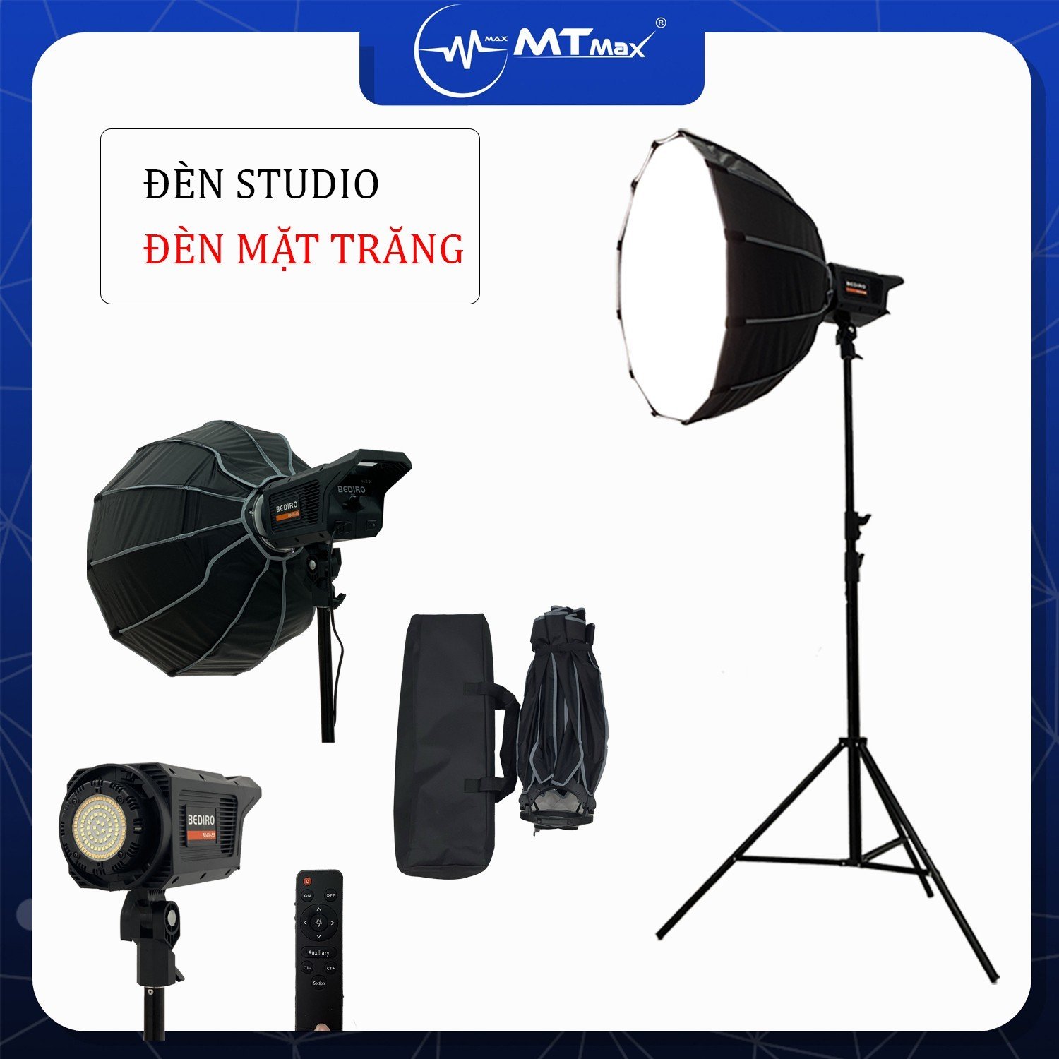 Đèn Trợ Sáng Bediro Studio Chuyên Nghiệp Kèm Chân Xịn - Đèn Mặt Trăng - Gọn Nhẹ Dễ Dàng Sử Dụng chụp ảnh quay video bảo hành 12 tháng New version