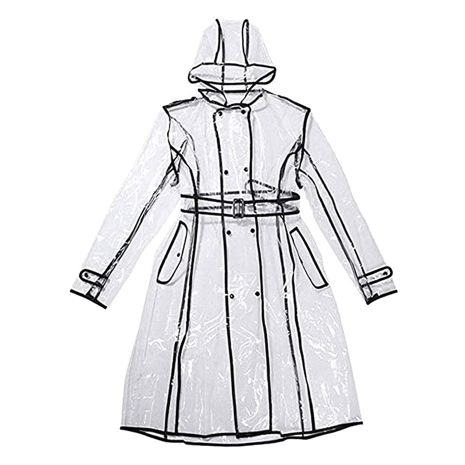 Ladies Girls Transparent Clear Waterproof Raincoat Rain Poncho Jacket Wind Coat
