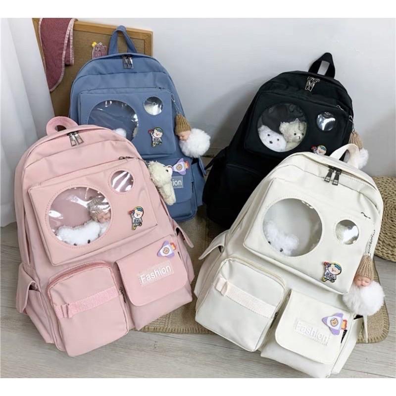 Balo Nữ Đi Học Laptop thời trang ulzzang cặp sách đi học Sinh viên học sinh BALO ULZZANG DEMIBAG ĐẦU GẤU