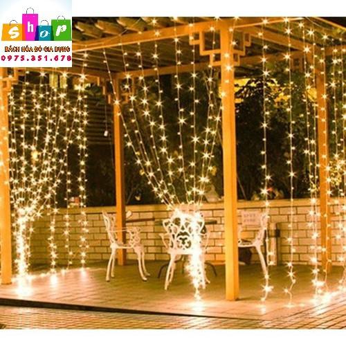 Đèn Rèm mành 3x3m 10 Dây Thả, Đèn Led Rèm Mưa Màu Vàng Ấm Trang Trí Background