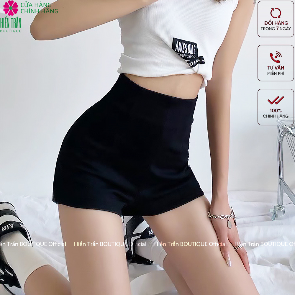 Quần short nữ Hiền Trần  BOUTIQUE cạp cao đùi ngắn chất vải Umi Hàn cao cấp co giãn khóa kéo tôn dáng đồ mặc nhà