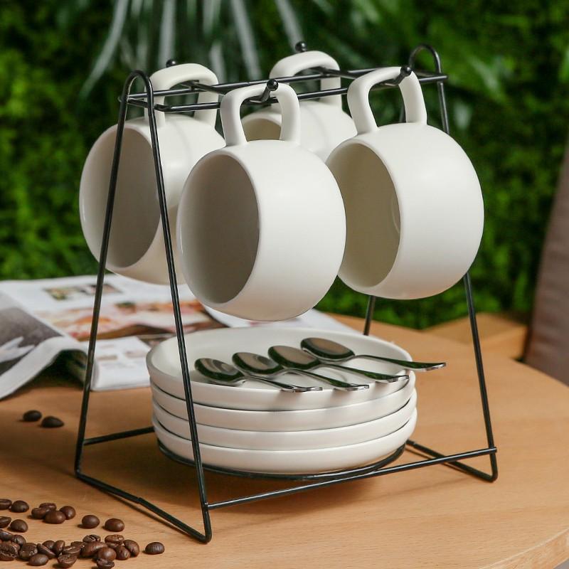 Bộ Cốc Sứ + Đĩa + Muỗng + Giá Đỡ Xinh Xắn Tiện Dụng