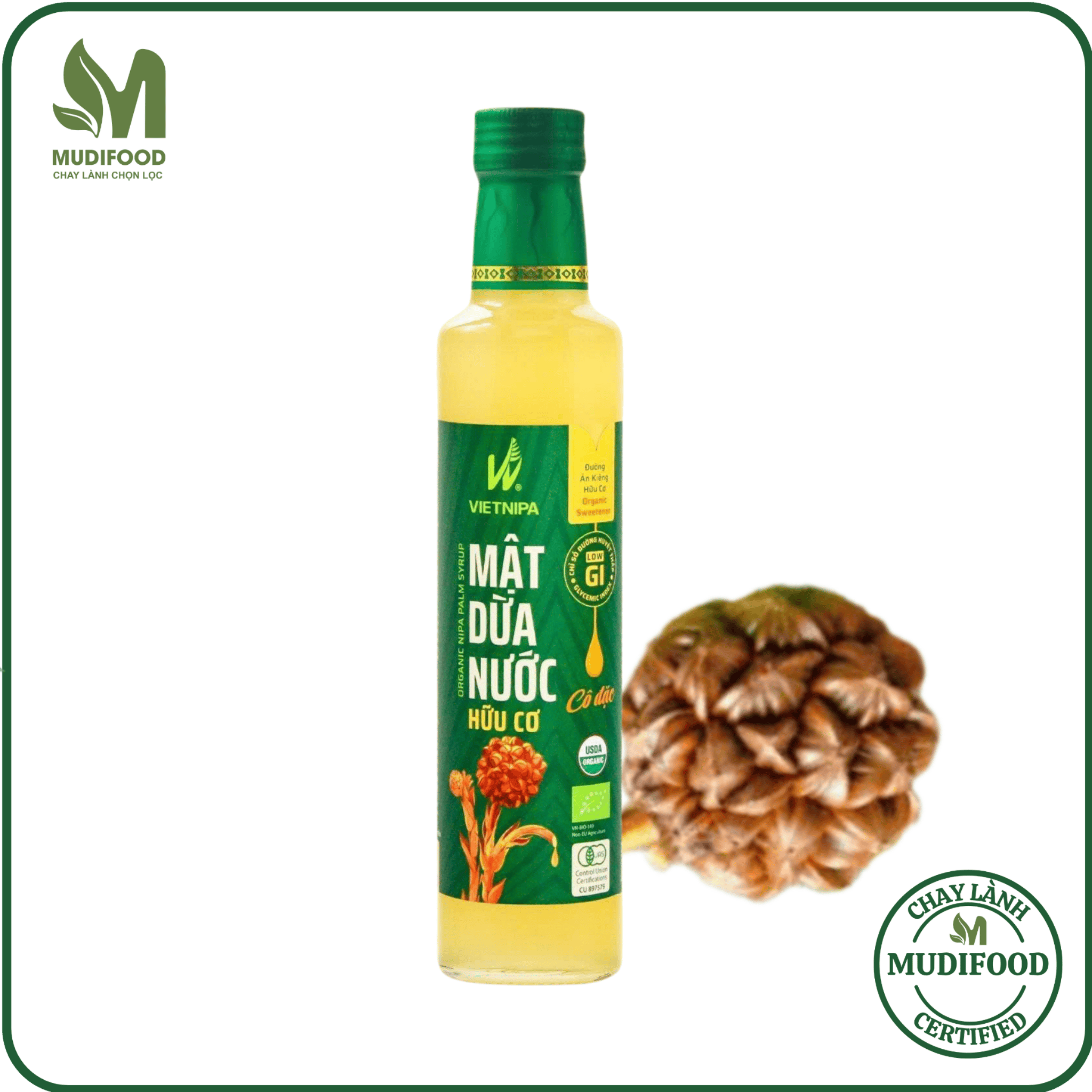 Mật Dừa Nước Vietnipa 375g Dùng Thay Thế Đường Tinh Luyện, Chỉ Số Đường Huyết Thấp Tốt Cho Người Tiểu Đường, Ăn Chay, Ăn Kiêng