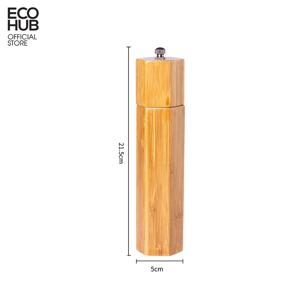 Dụng cụ xay tiêu ECOHUB có cầm tay bằng Tre sang trọng, tiện lợi thân thiện với nhà hàng và gia đình (Bamboo Pepper Grinder)