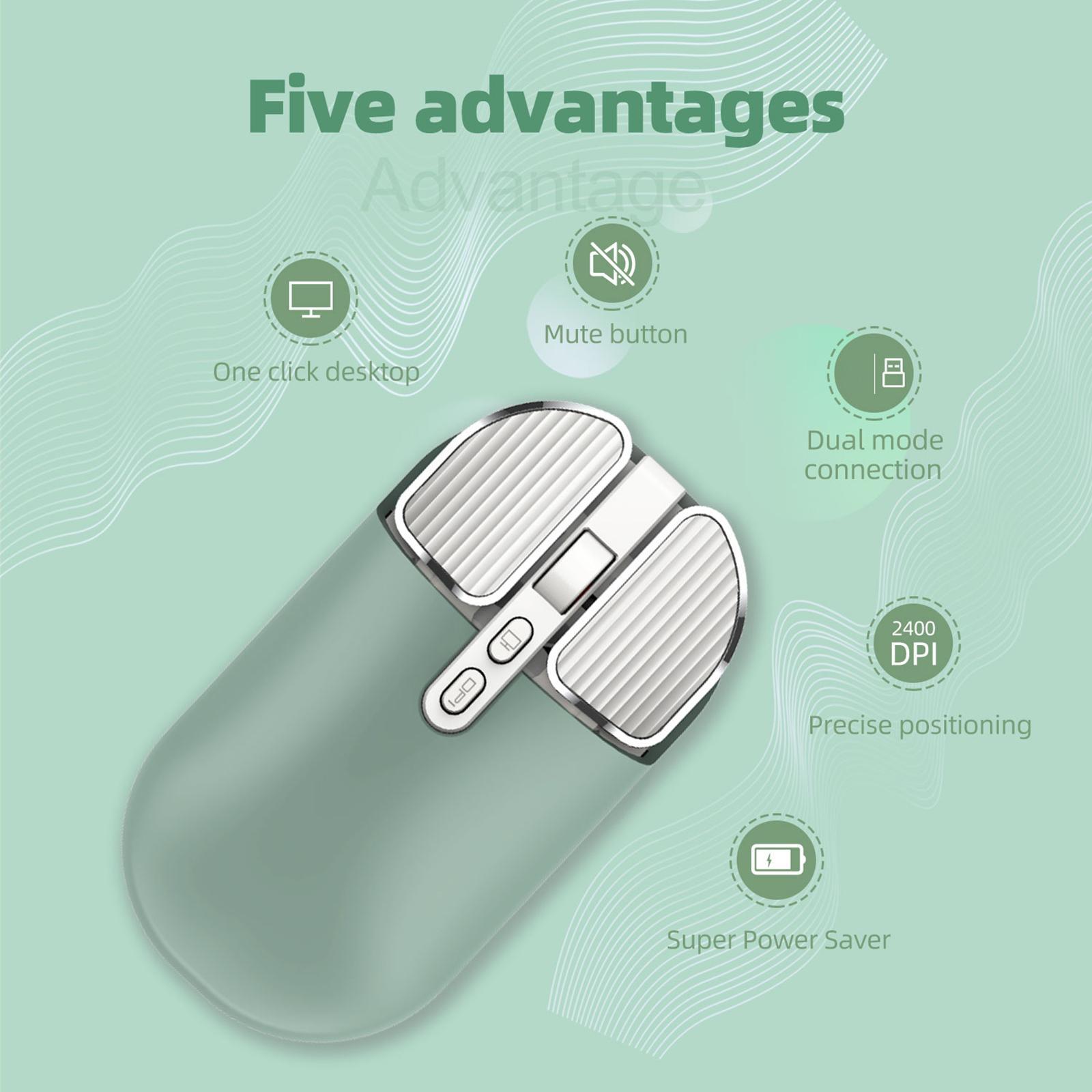 Bluetooth Wireless Mouse 5.1 and 2.4G USB Dual Mode Mouse for Green