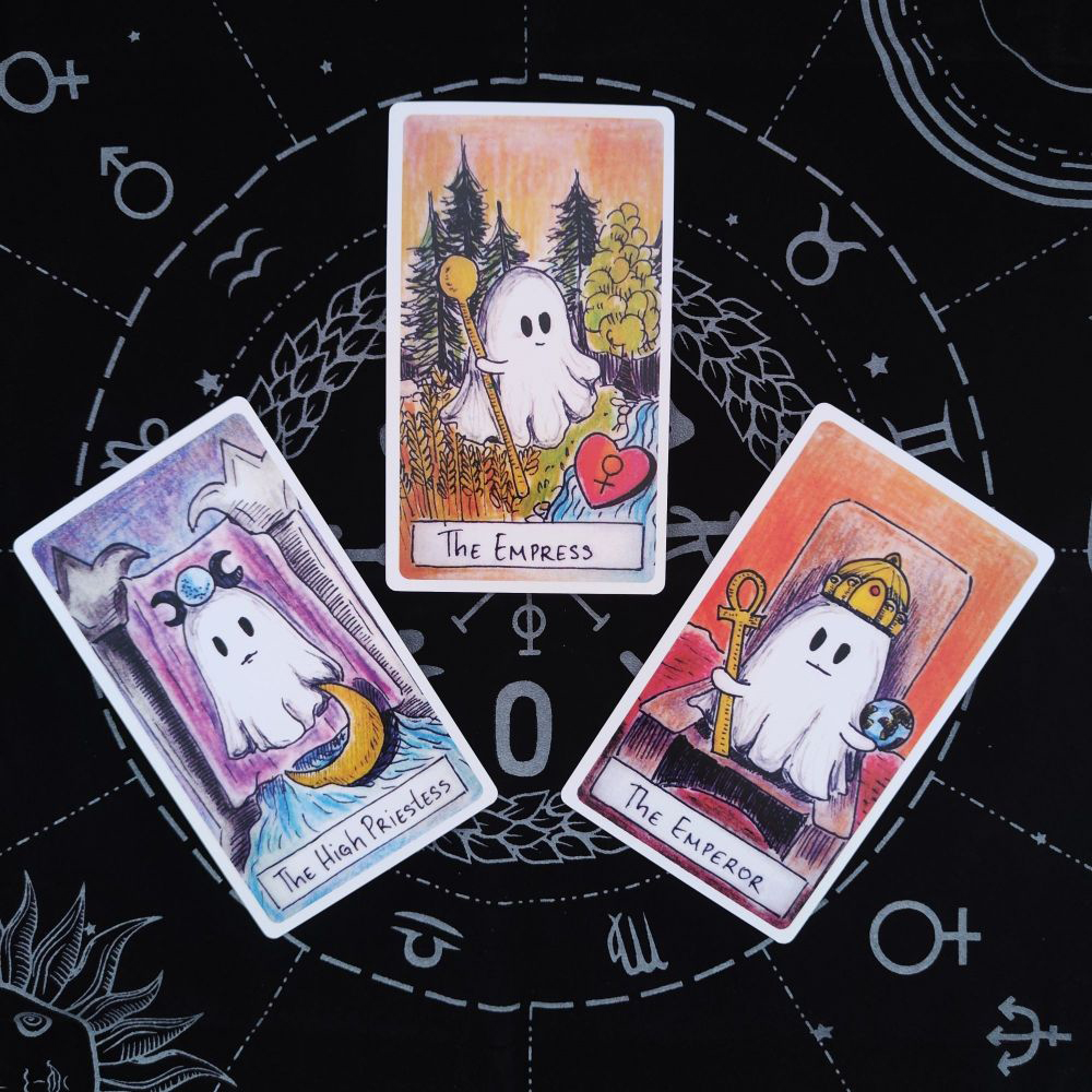 [Size Gốc] Bộ Bài Cute Ghost Tarot 78 lá 7x12 cm tặng đá thanh tẩy