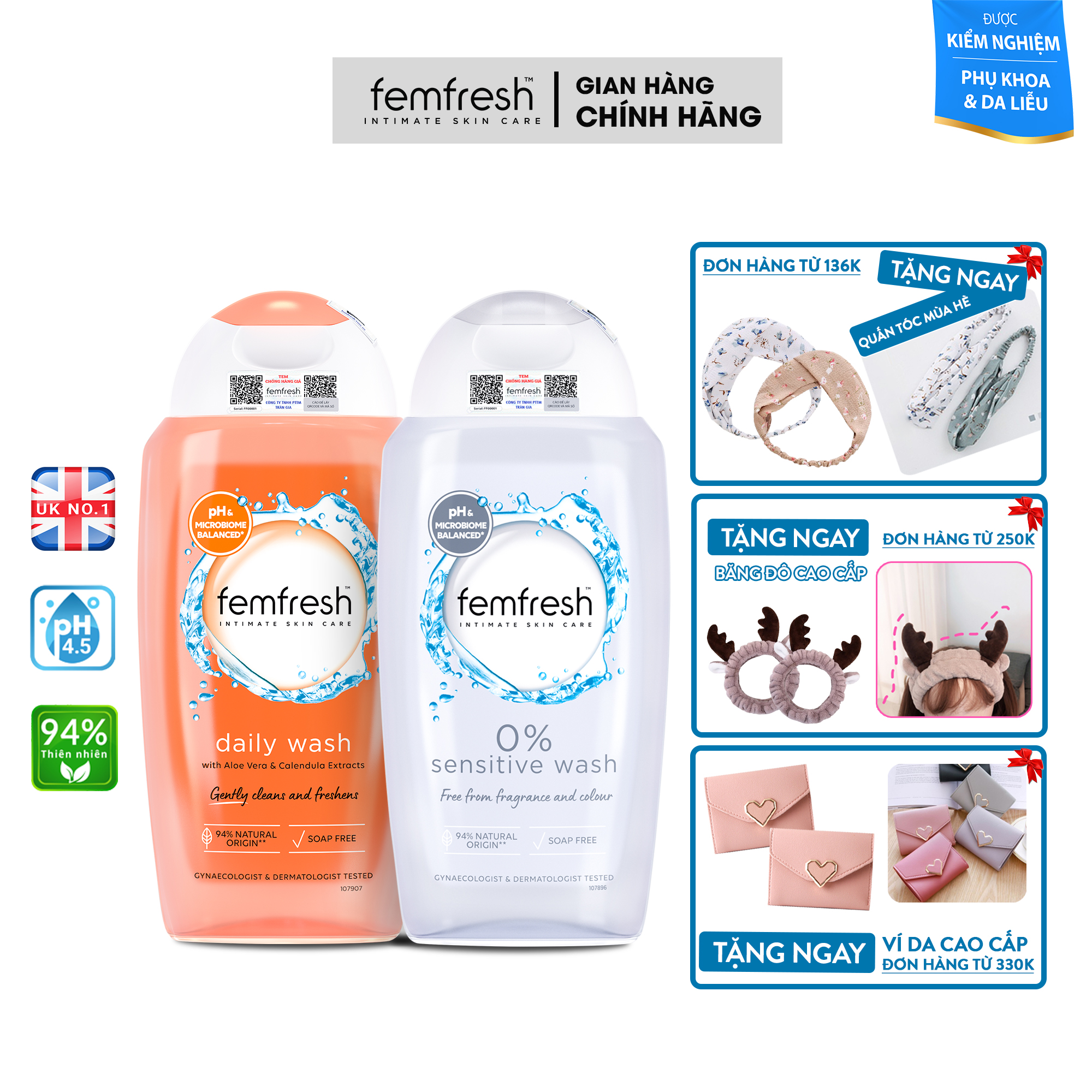 Mua Dung Dịch Vệ Sinh Phụ Nữ Femfresh 0% Sensitive Intimate Wash 250ml + Femfresh Active Fresh Wash 250ml - Tặng Quà Trị Giá 99K