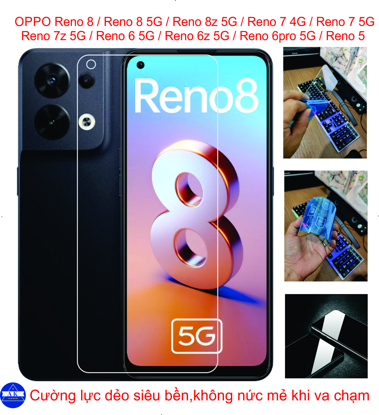 Cường lực dẻo 9H dành cho OPPO Reno 8 / Reno 8 5G / Reno 8z 5G / Reno 7z 5G / Reno 7 / Reno 7 5G