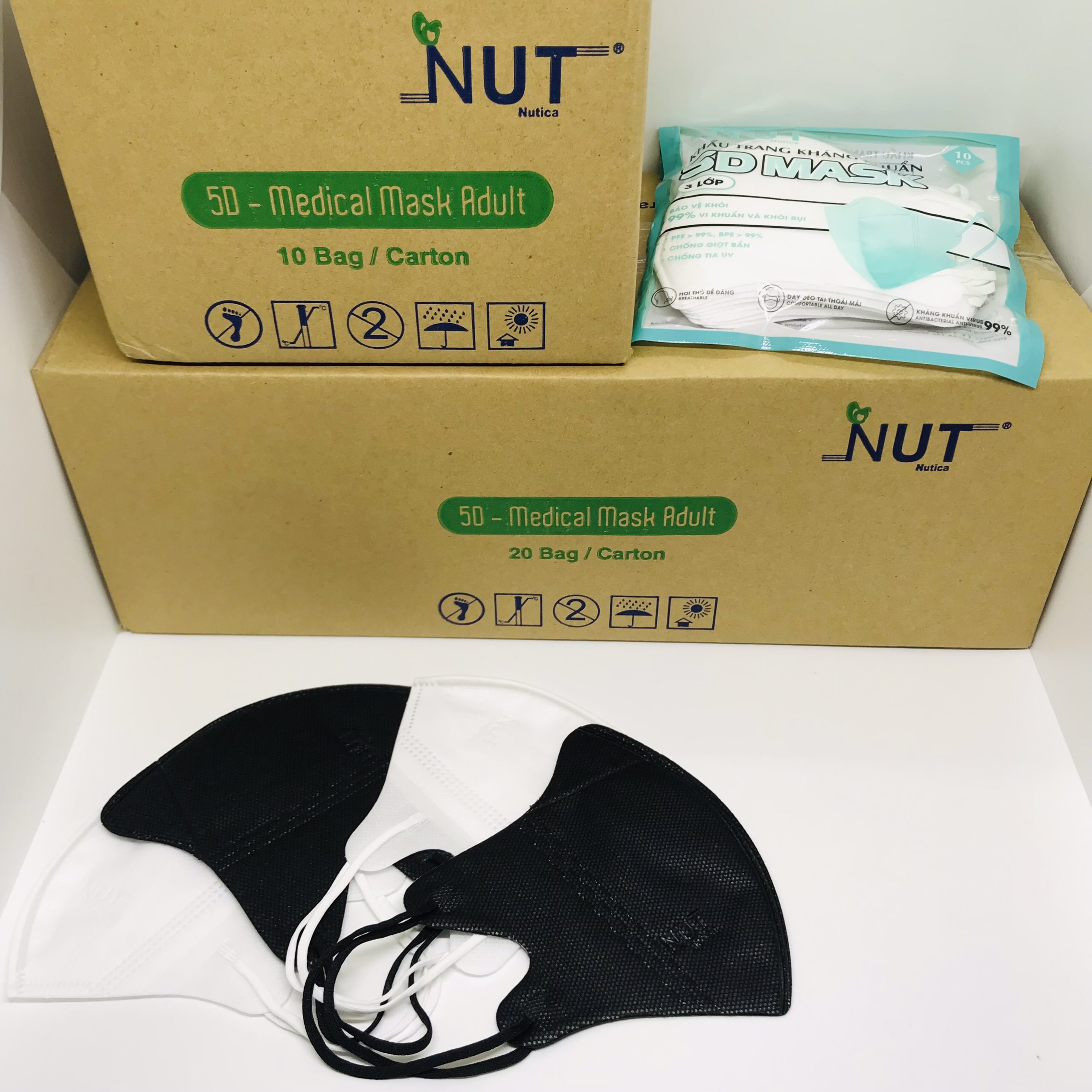 (Thùng 200 cái) Khẩu trang 5d NUT, 5d người lớn hãng Nutica dây deo chắc chắn không ngộp không lem son