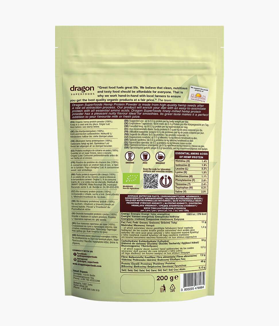 Bột protein hạt gai dầu hữu cơ Dragon superfoods Hemp protein 200gr