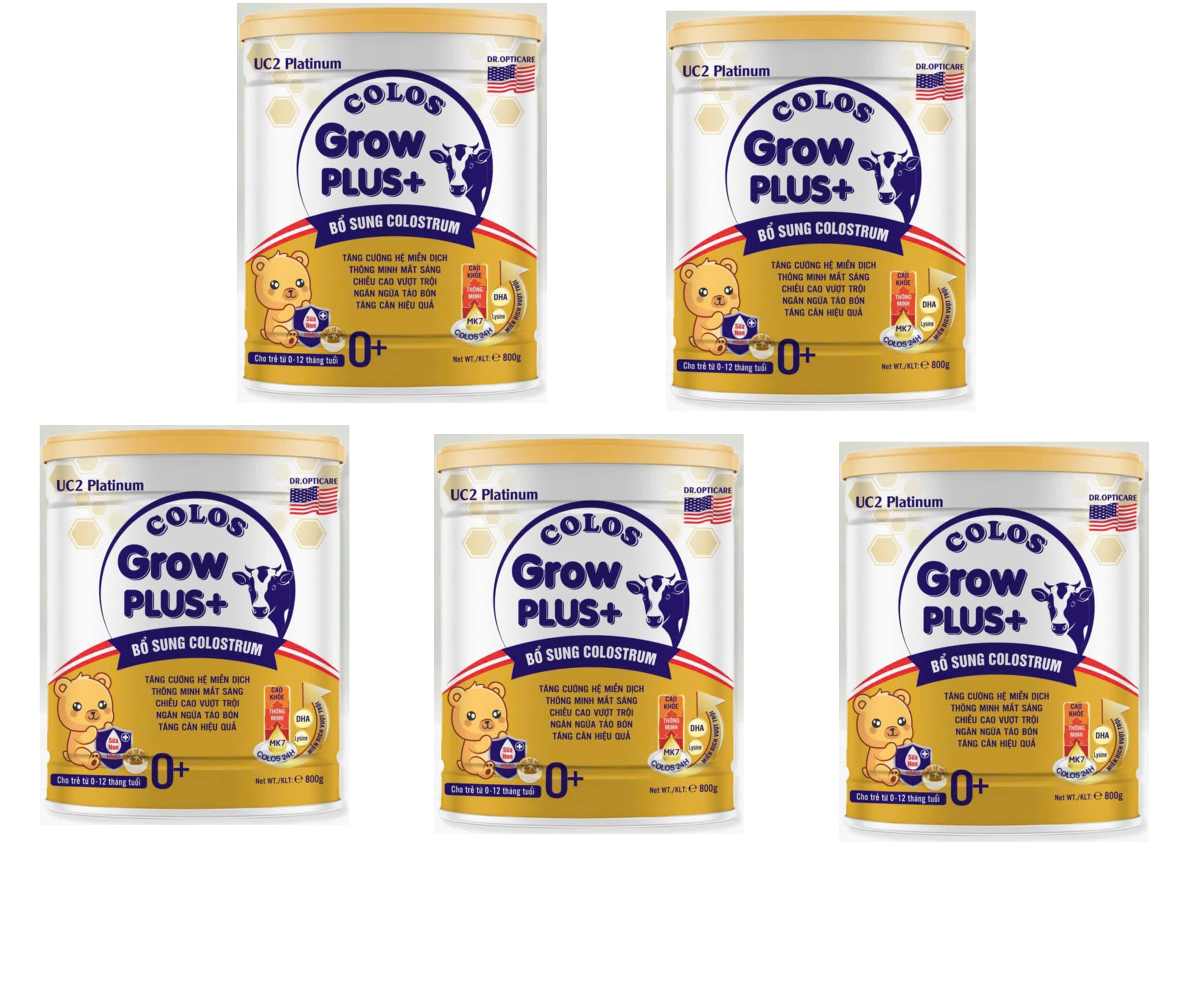 Combo 5 lon Sữa công thức UC2 Colos GrowPlus 0+ lon 800g - Bổ sung sữa non cho bé 0-12 tháng tuổi