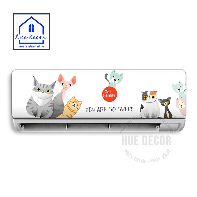 Decal Dán Tủ Lạnh  Gia đình Mèo Dễ Thương Hue Decor Chống Nước, Sẵn Keo, Đủ Kích Cỡ Cho Tất Cả Các Loại Tủ Lạnh, Máy Lạnh, Máy Giặt