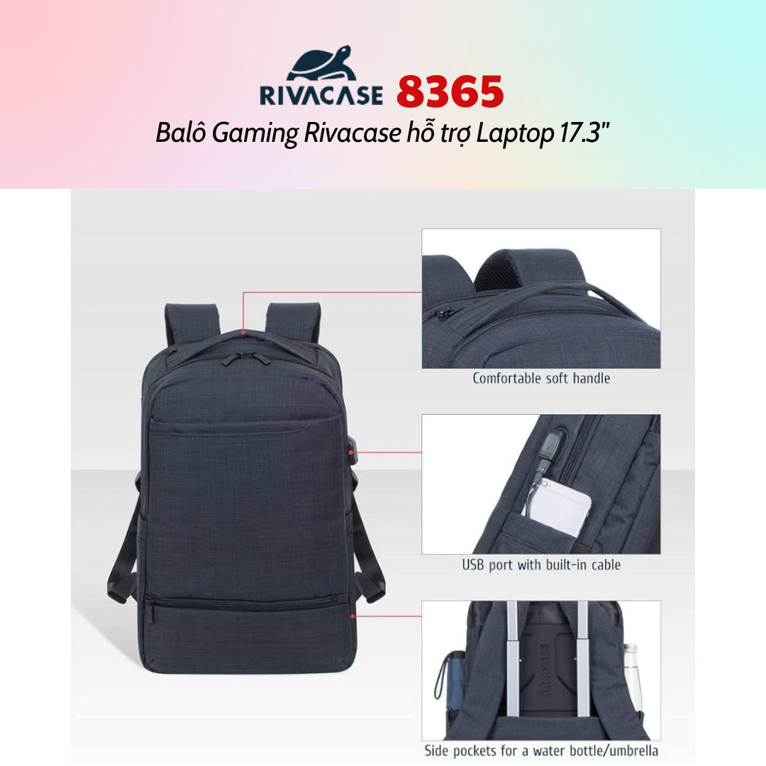 Balô Gaming Rivacase 8365 Để Vừa Laptop 17.3&quot; - Bảo Hành 24 Tháng - Hàng Chính Hãng