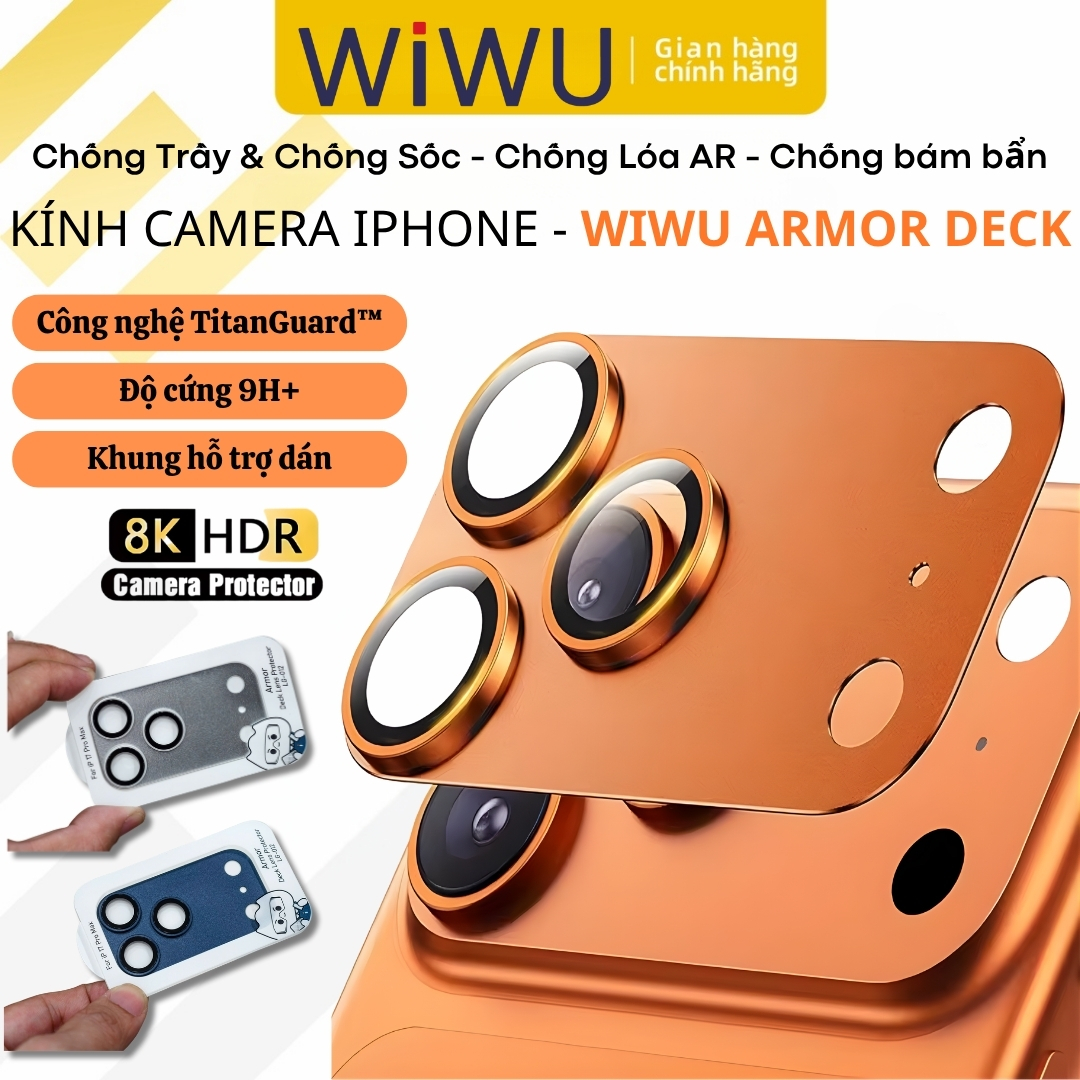 Kính Cường Lực Camera Full Viền TitanGuard cho iPhone 17 Pro Max / iPhone 17 Pro hiệu WIWU Armor Deck AR Chống loa Chống trầy, độ cứng 9H+, Siêu nét 8K, Chất liệu nhôm hàng không, Không làm giảm chất lượng ảnh - Hàng nhập khẩu