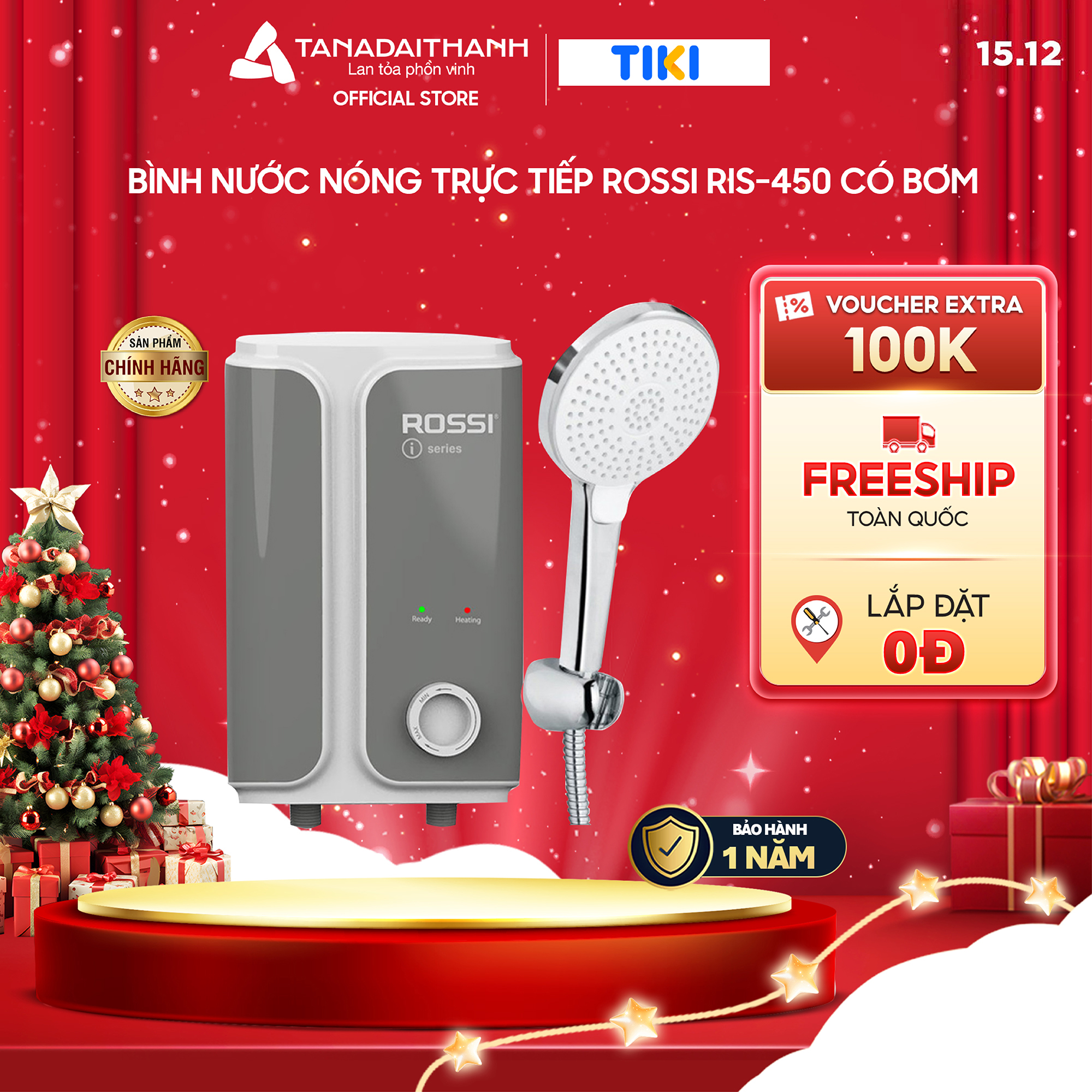 Bình nước nóng trực tiếp Rossi RIS-450P có bơm - Hàng chính hãng, Bảo hành 1 năm, Giao hàng toàn quốc