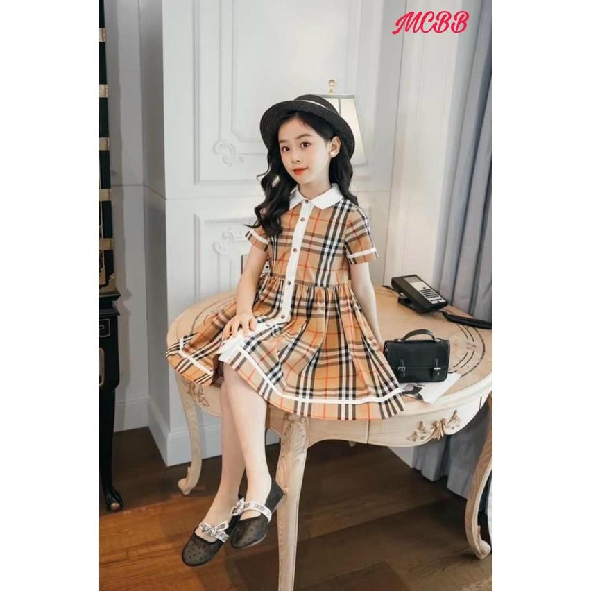 Đầm caro xòe cho bé gái phong cách Hàn quốc từ 12-40kg chất kate mềm mát
