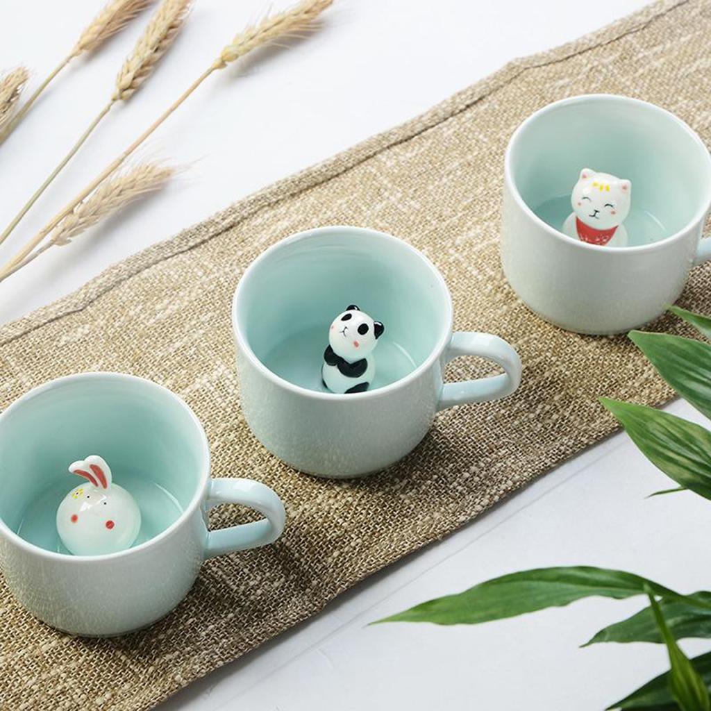 2 Pieces 3D Coffee Mug Cartoon Ceramic Hand Painted Figurine Tea Cup for Kid