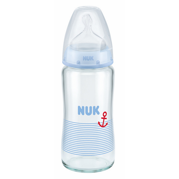 Bình Sữa Thủy Tinh 240ml Núm Ti Silicone S1 Nuk NU66128 (Size M) - Màu Ngẫu Nhiên