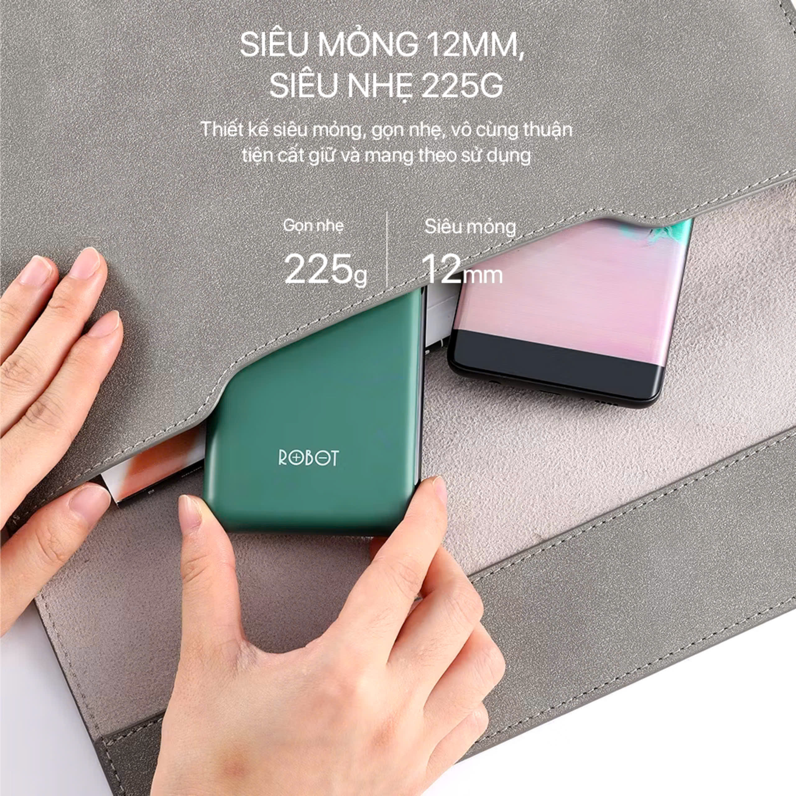 Pin Sạc Dự Phòng 10000mAh ROBOT RT180 RT12 Có 2 Cổng Sạc Ra USB &amp; 2 Cổng Sạc Vào Micro/Type-C, hàng nhập khẩu