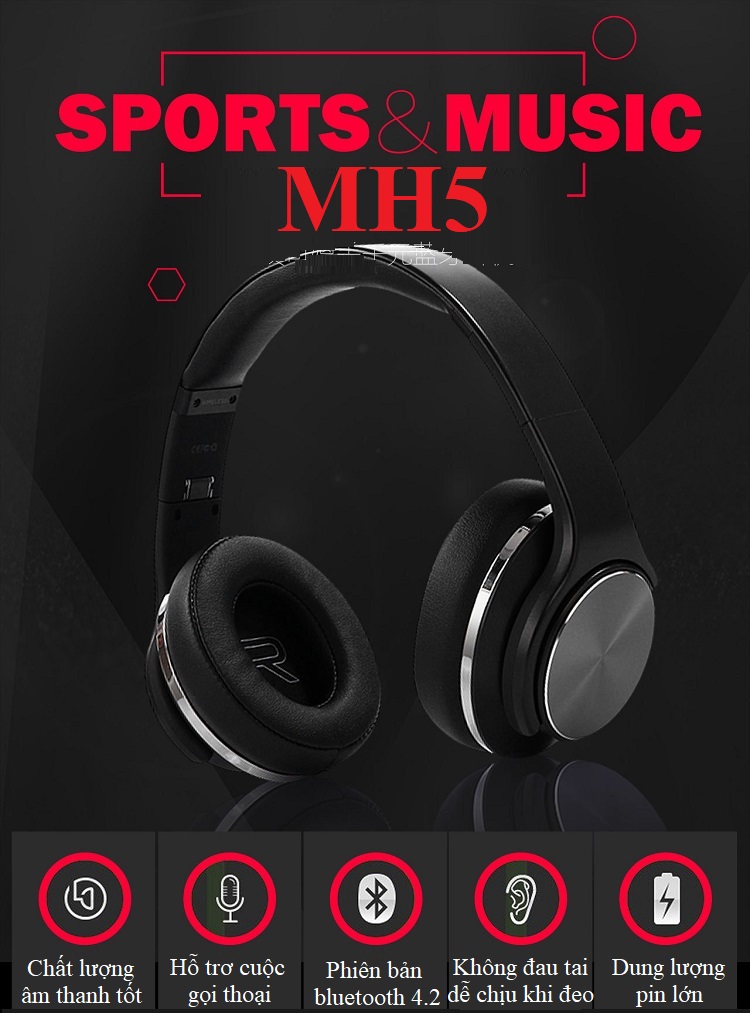 Tai Nghe Bluetooth MH5 - Có Đài FM và Hỗ Trợ Thẻ TF (Hàng Nhập Khẩu)