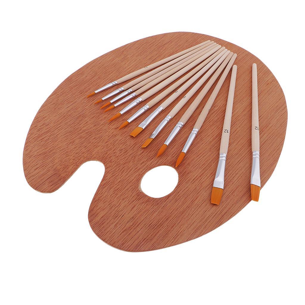 12 Pcs Assorted Nylon Hair Painting Brushes Set with Wooden Palette And Acrylic Paints