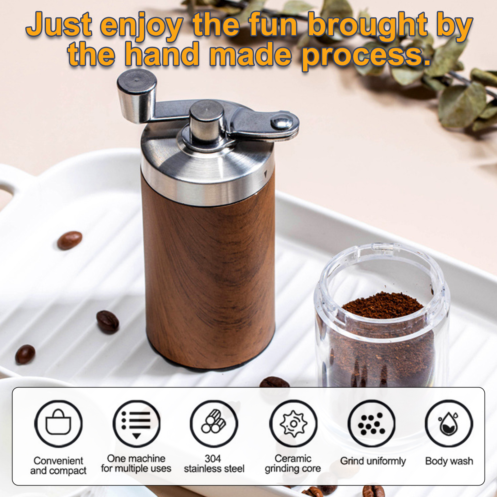 Máy xay cà phê bằng tay Đa năng, Có thể dùng để xay gia vị, ngũ cốc,Lõi xay bằng sứ,Thân trong suốt