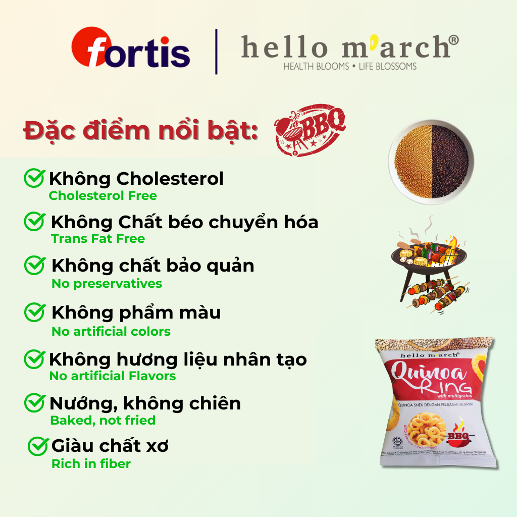 Snack Ngũ Cốc Vị BBQ Hạt Quinoa Hello March Gói 30g