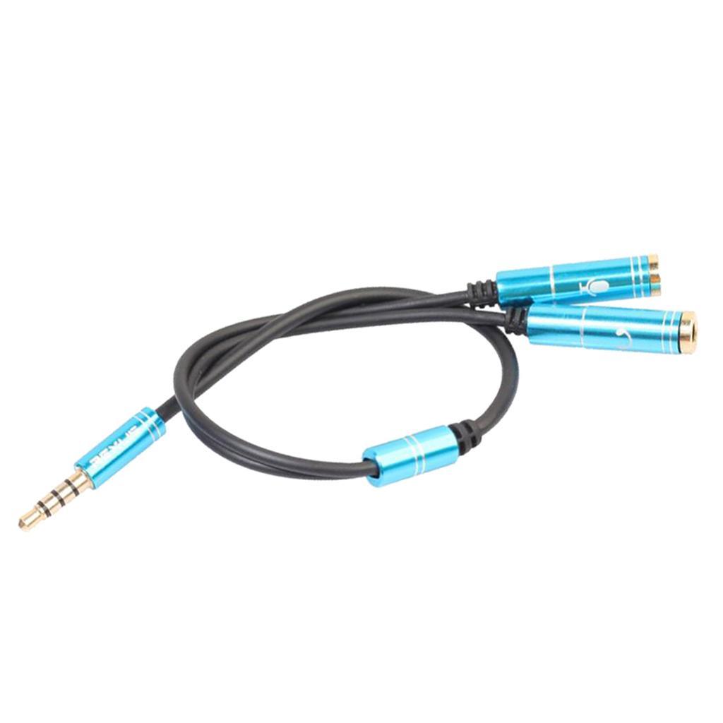 2xAux Audio Headphone Mic Splitter Cable 3.5mm Female to 2 Dual Male Sky Blue