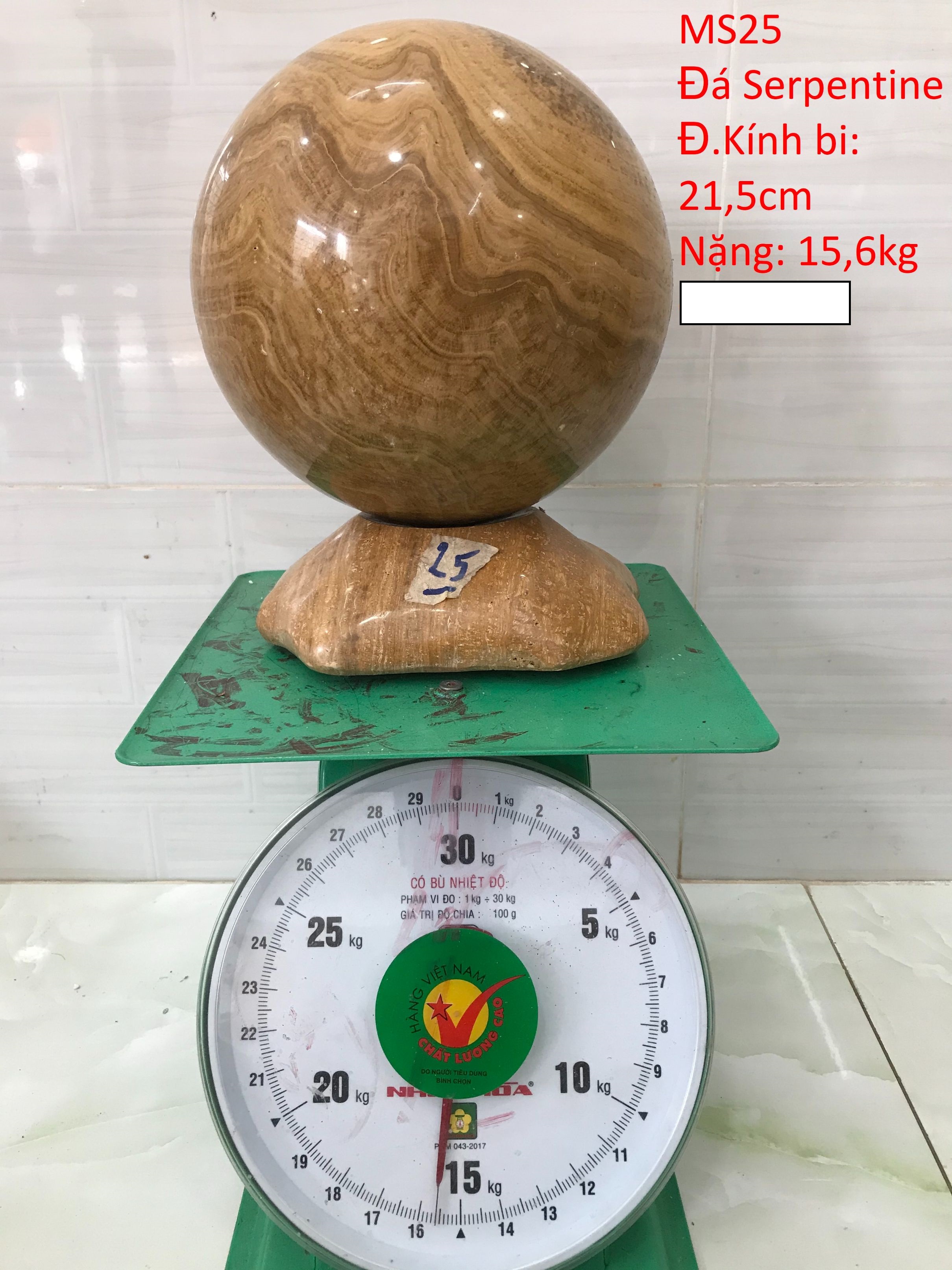 Quả cầu 15.6kg phong thủy đá Serpentine tự nhiên đường kính 21.5cm - MS25